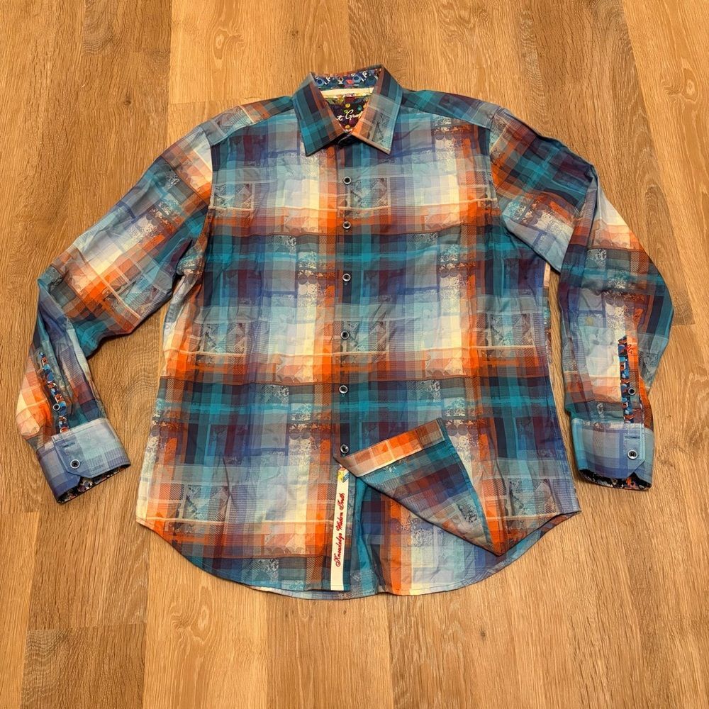ROBERT GRAHAM FLIP CUFF KNOWLEDGE WISDOM TRUTH BUTTON UP SHIRT SIZE L PLAID